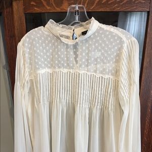 Ann Taylor Cream Sheer Ruffled Blouse